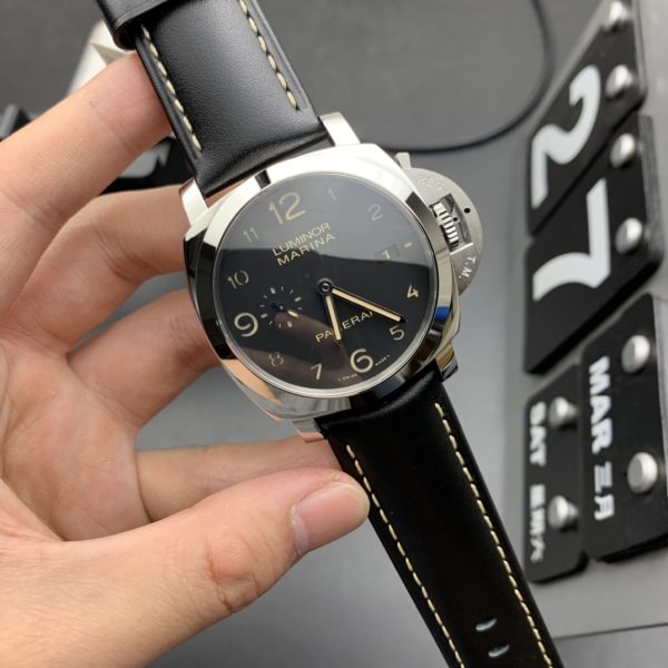 VS Factory Panerai Luminor Marina 1950 Matte Black Dial Luminous Arabic Numerals Black Calfskin Leather… — detail view 3