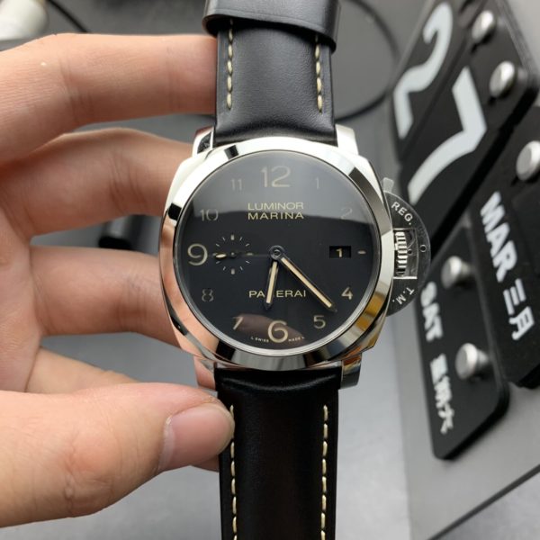 VS Factory Panerai Luminor Marina 1950 Matte Black Dial Luminous Arabic Numerals Black Calfskin Leather… — front product view