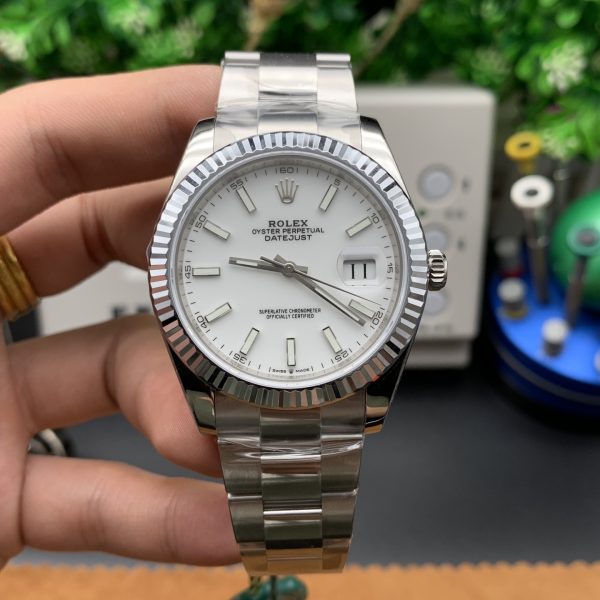 VS Factory Rolex Datejust 41mm Pure White Dial Fluted Bezel Oyster Bracelet (126334) — front product view