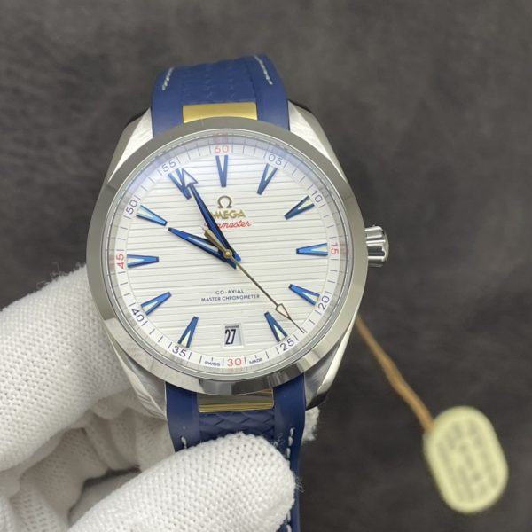 VS Factory Omega Seamaster Aqua Terra 150M 41mm Silvery-White Teak Dial with Blued Markers, Red Accents… — front product view
