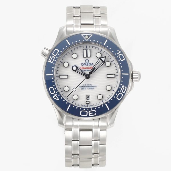 VS Factory Omega Seamaster Diver 300M 42mm White Dial Blue Bezel (210.30.42.20.04.002) — front product view
