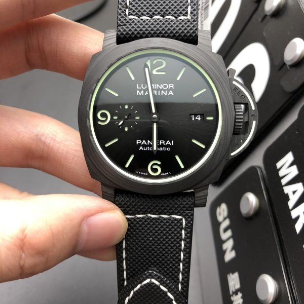 VS Factory Panerai Luminor Marina 44mm Black Dial Luminous Arabic Numerals Black Sportech Strap Smooth… — front product view