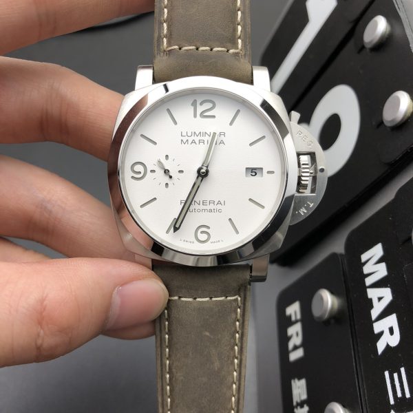 VS Factory Panerai Luminor Marina 44mm White Dial Distressed Luminous Arabic Numerals Brown Leather Strap… — front product view