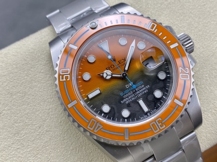 VS Factory Rolex Submariner Date “DiW Orange/Blue” Gradient Carbon Dial (Steel Edition) — detail view 2