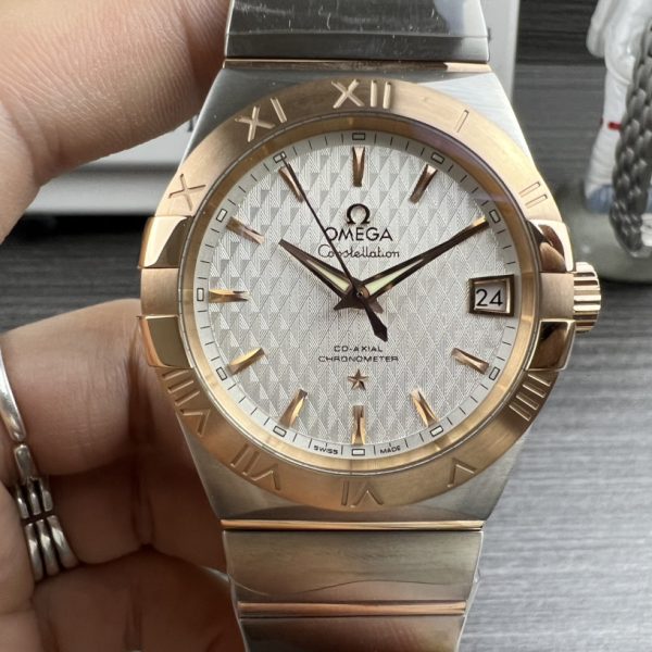 VS Factory Omega Constellation Co-Axial 38mm Two-Tone Sedna Gold (123.20.38.21.02.007) — front product view