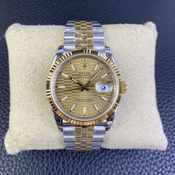 VS Factory Rolex Datejust 36mm Two-Tone Yellow Gold Fluted Motif Dial Jubilee Bracelet (126233) — front product view