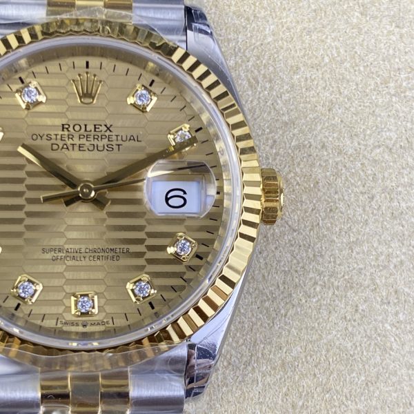 VS Factory Rolex Datejust 36mm Two-Tone Yellow Gold Golden Fluted Motif Diamond Dial Jubilee Bracelet… — detail view 4