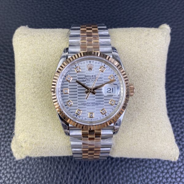VS Factory Rolex Datejust 36mm Two-Tone Rose Gold Silver Fluted Motif Diamond Dial Jubilee Bracelet… — front product view