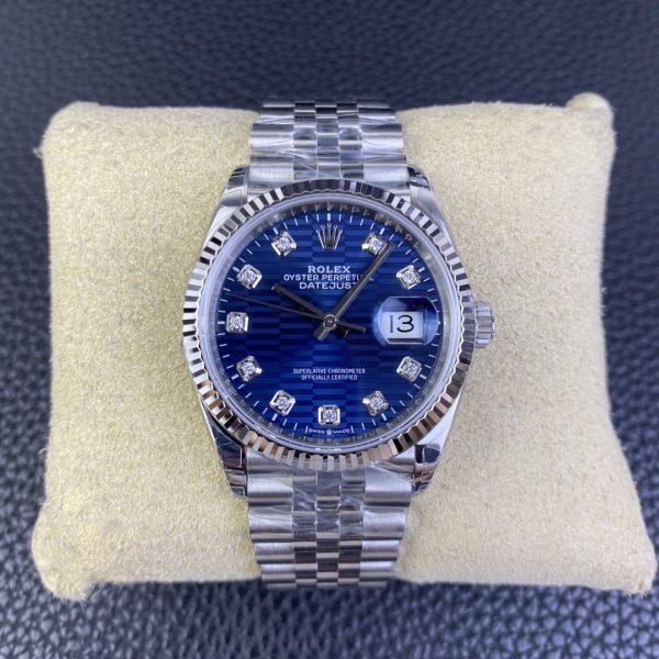 VS Factory Rolex Datejust 36mm Blue Fluted Motif Diamond Dial Jubilee Bracelet (126234) — front product view