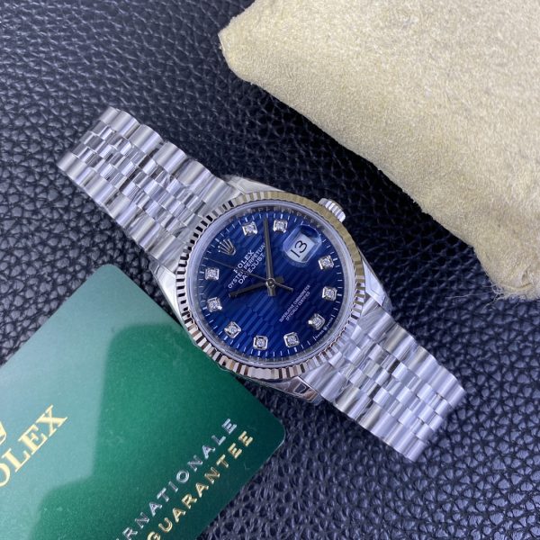 VS Factory Rolex Datejust 36mm Blue Fluted Motif Diamond Dial Jubilee Bracelet (126234) — detail view 4