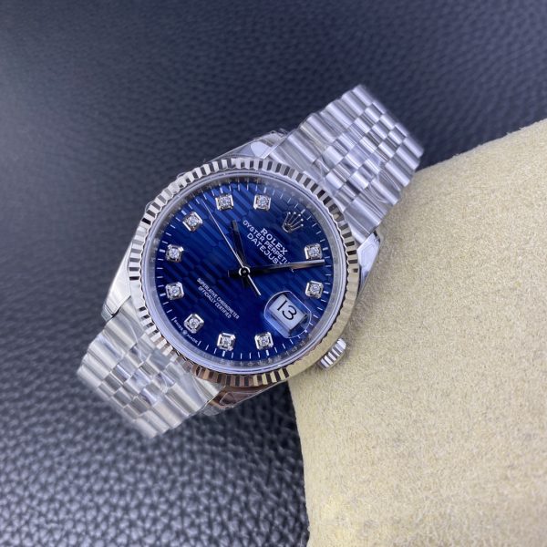 VS Factory Rolex Datejust 36mm Blue Fluted Motif Diamond Dial Jubilee Bracelet (126234) — detail view 5