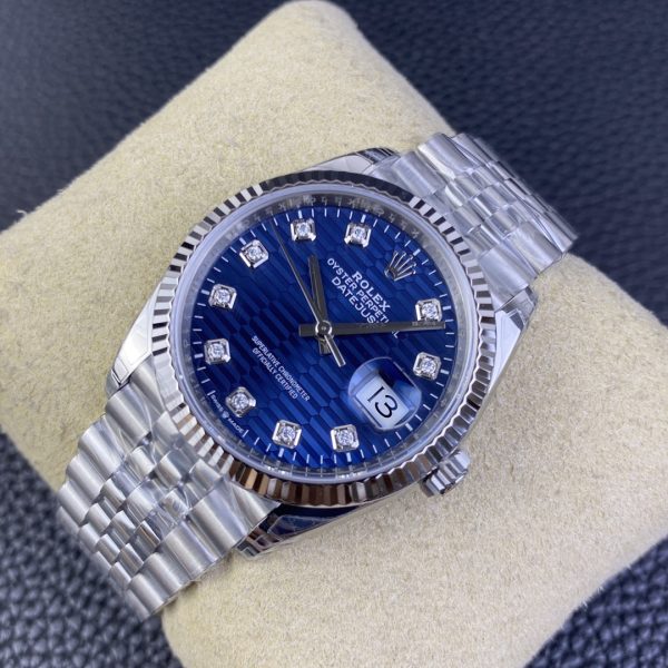 VS Factory Rolex Datejust 36mm Blue Fluted Motif Diamond Dial Jubilee Bracelet (126234) — detail view 6