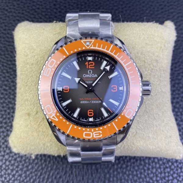 VS Factory Omega Seamaster Ultra Deep 45.5mm Orange Bezel Grey Dial (215.30.46.21.06.001) — detail view 1