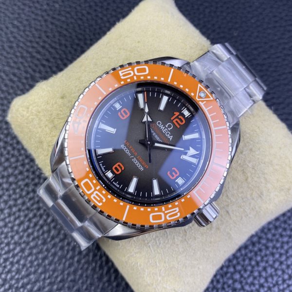 VS Factory Omega Seamaster Ultra Deep 45.5mm Orange Bezel Grey Dial (215.30.46.21.06.001) — detail view 7