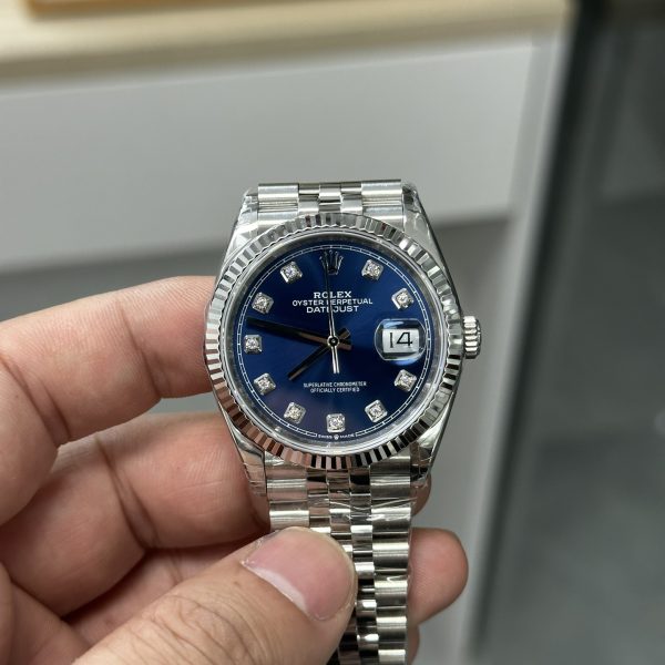 VS Factory Rolex Datejust 36mm Sunburst Blue Diamond Dial Jubilee Bracelet (126234) — front product view