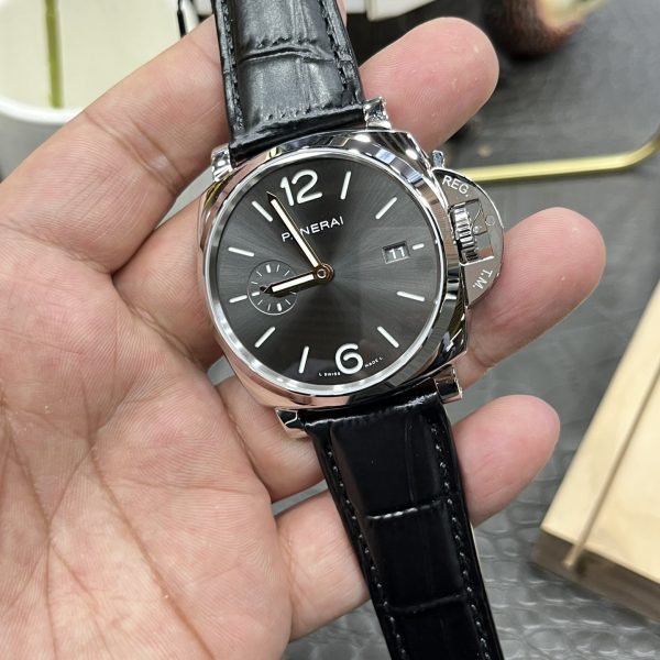 VS Factory Panerai Luminor Due 42mm Grey Dial Black Leather Strap Smooth Bezel (PAM01250) — detail view 2