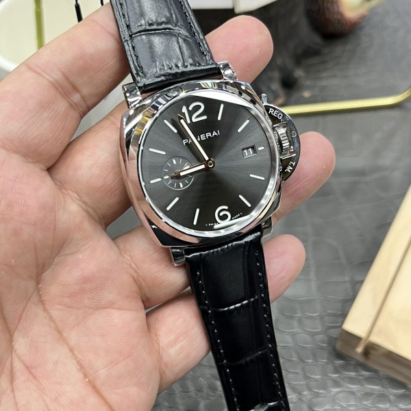VS Factory Panerai Luminor Due 42mm Grey Dial Black Leather Strap Smooth Bezel (PAM01250) — detail view 4