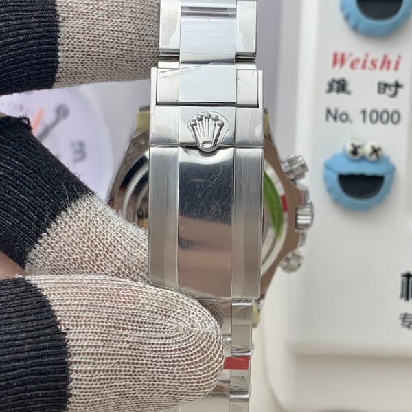 VS Factory Rolex Cosmograph Daytona “Platona” Ice Blue Baguette Diamond Dial (126506) — detail view 4
