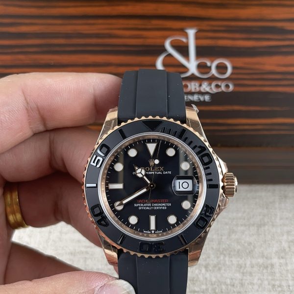 VS Factory Rolex Yacht-Master 40mm Rose Gold Matte Black Dial Ceramic Bezel Oysterflex Strap (126655) — detail view 2