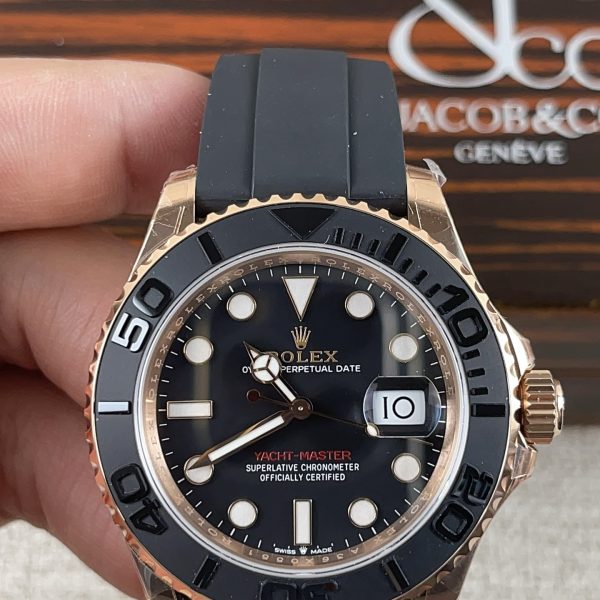 VS Factory Rolex Yacht-Master 40mm Rose Gold Matte Black Dial Ceramic Bezel Oysterflex Strap (126655) — front product view