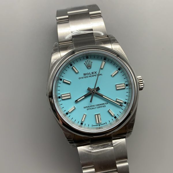 VS Factory Rolex Oyster Perpetual 36mm Turquoise “Tiffany” Blue Dial Smooth Bezel Oyster Bracelet… — detail view 3