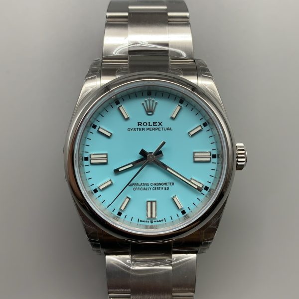VS Factory Rolex Oyster Perpetual 36mm Turquoise “Tiffany” Blue Dial Smooth Bezel Oyster Bracelet… — front product view