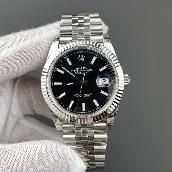 VS Factory Rolex Datejust 41mm Deep Black Dial Fluted Bezel Jubilee Bracelet (126334) — detail view 1