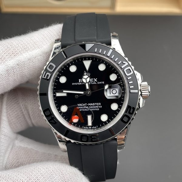 VS Factory Rolex Yacht-Master 42mm White Gold Black Dial Ceramic Bezel Oysterflex Strap (226659) — front product view