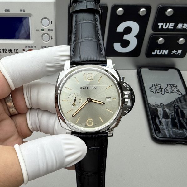 VS Factory Panerai Luminor Due 42mm Ivory Dial Black Leather Strap Smooth Bezel (PAM01249) — front product view