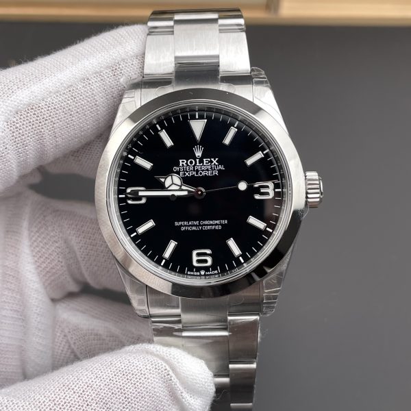 VS Factory Rolex Explorer 40mm Black “3-6-9” Dial Smooth Bezel Oyster Bracelet (224270) — front product view
