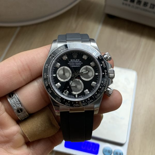 VS Factory Rolex Cosmograph Daytona White Gold “Ghost” Diamond Dial Rubber Strap (126519LN) — front product view