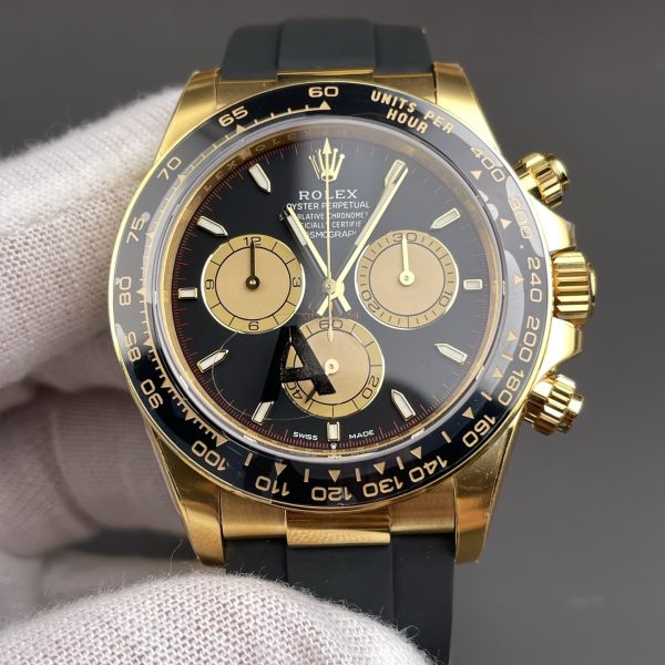 VS Factory Rolex Cosmograph Daytona 40mm Black Dial Yellow Gold Rubber Strap (126518LN) — front product view