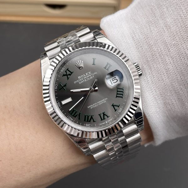 VS Factory Rolex Datejust 41mm Slate Grey”Wimbledon” Dial Fluted Bezel Jubilee Bracelet (126334) — detail view 4
