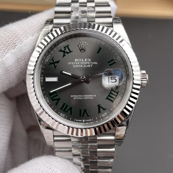 VS Factory Rolex Datejust 41mm Slate Grey”Wimbledon” Dial Fluted Bezel Jubilee Bracelet (126334) — detail view 2