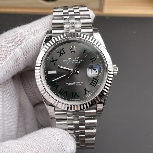 VS Factory Rolex Datejust 41mm Slate Grey”Wimbledon” Dial Fluted Bezel Jubilee Bracelet (126334) — front product view