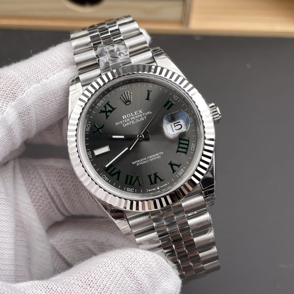 VS Factory Rolex Datejust 41mm Slate Grey”Wimbledon” Dial Fluted Bezel Jubilee Bracelet (126334) — detail view 3