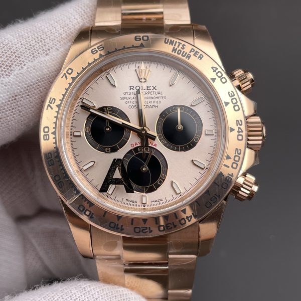 VS Factory Rolex Cosmograph Daytona Full Rose Gold “Panda” Dial (126505) — front product view