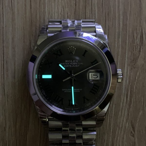 VS Factory Rolex Datejust 41mm Slate Grey”Wimbledon” Dial Smooth Bezel Jubilee Bracelet (126300) — detail view 9