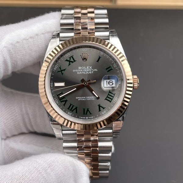 VS Factory Rolex Datejust 36mm Two-Tone Rose Gold Slate Grey”Wimbledon” Dial Fluted Bezel Jubilee… — front product view