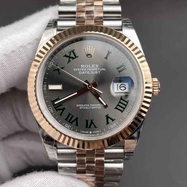 VS Factory Rolex Datejust 36mm Two-Tone Rose Gold Slate Grey”Wimbledon” Dial Fluted Bezel Jubilee… — detail view 2