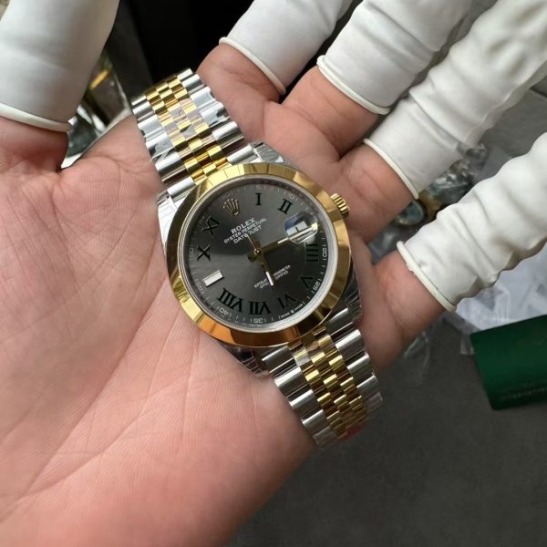 VS Factory Rolex Datejust 41mm Two-Tone Yellow Gold Slate Grey”Wimbledon” Dial Smooth Bezel Jubilee… — detail view 5