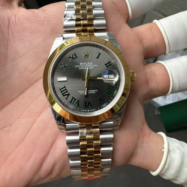 VS Factory Rolex Datejust 41mm Two-Tone Yellow Gold Slate Grey”Wimbledon” Dial Smooth Bezel Jubilee… — front product view