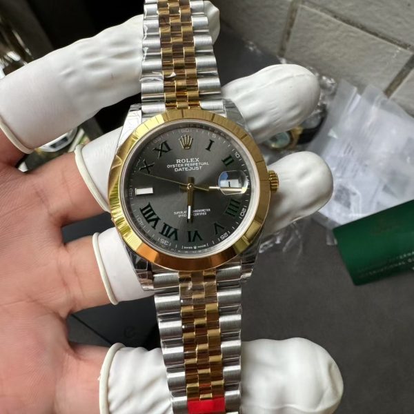 VS Factory Rolex Datejust 41mm Two-Tone Yellow Gold Slate Grey”Wimbledon” Dial Smooth Bezel Jubilee… — detail view 4