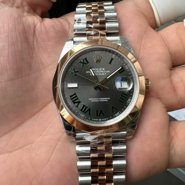 VS Factory Rolex Datejust 41mm Two-Tone Rose Gold Slate Grey”Wimbledon” Dial Smooth Bezel Jubilee… — front product view