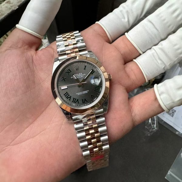 VS Factory Rolex Datejust 41mm Two-Tone Rose Gold Slate Grey”Wimbledon” Dial Smooth Bezel Jubilee… — detail view 3