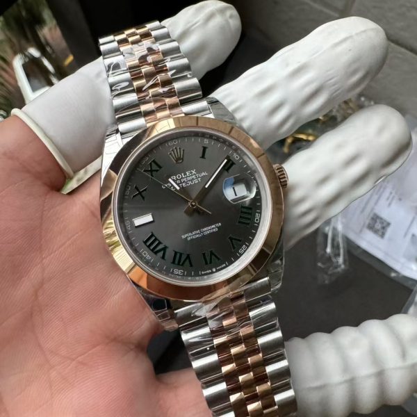 VS Factory Rolex Datejust 41mm Two-Tone Rose Gold Slate Grey”Wimbledon” Dial Smooth Bezel Jubilee… — detail view 4