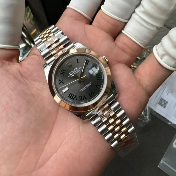 VS Factory Rolex Datejust 41mm Two-Tone Rose Gold Slate Grey”Wimbledon” Dial Smooth Bezel Jubilee… — detail view 5