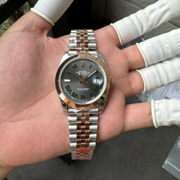 VS Factory Rolex Datejust 41mm Two-Tone Rose Gold Slate Grey”Wimbledon” Dial Smooth Bezel Jubilee… — detail view 2