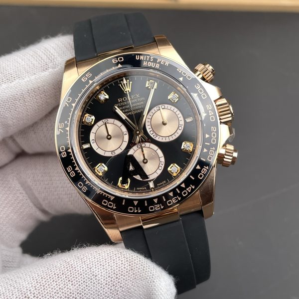 VS Factory Rolex Cosmograph Daytona “Black Diamond” Everose Gold Rubeer Strap (126515LN) — detail view 2