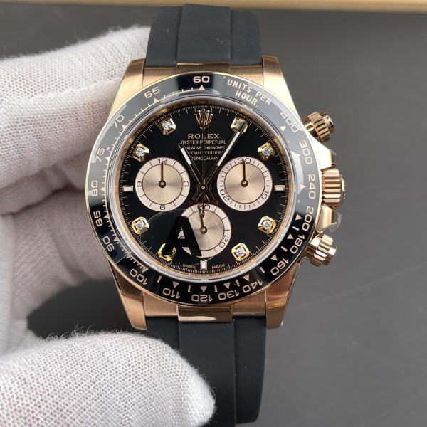 VS Factory Rolex Cosmograph Daytona “Black Diamond” Everose Gold Rubeer Strap (126515LN) — front product view